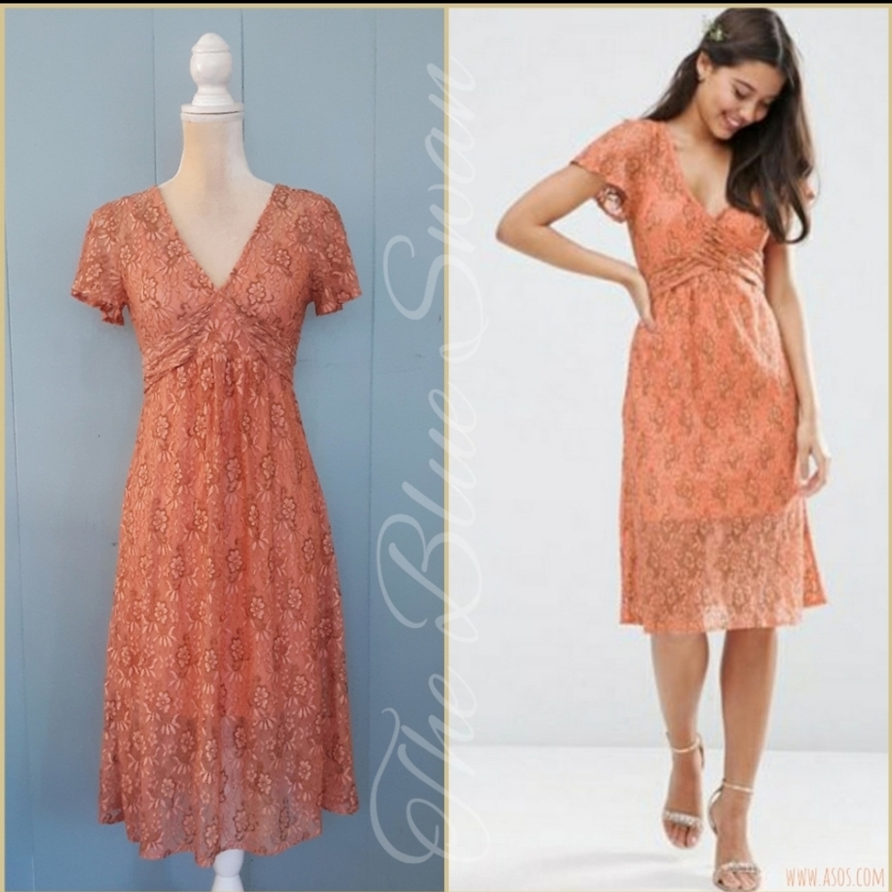 NWT Asos Lace Wrap Tie Midi Dress 6